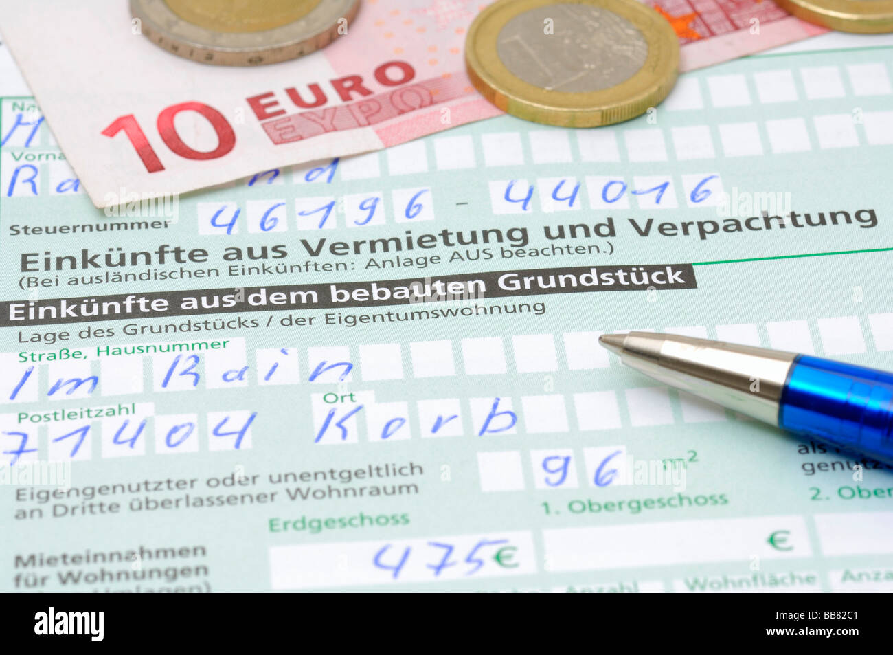 Tax declaration, income from renting and leasing, V Stock Photo