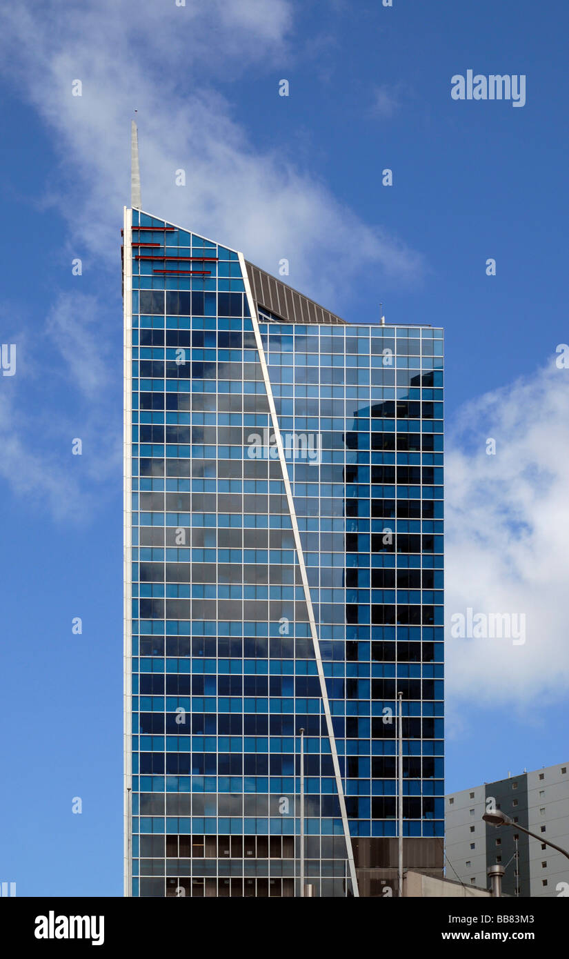 Skyscraper in downtown Auckland against blue sky, New Zealand Stock Photo