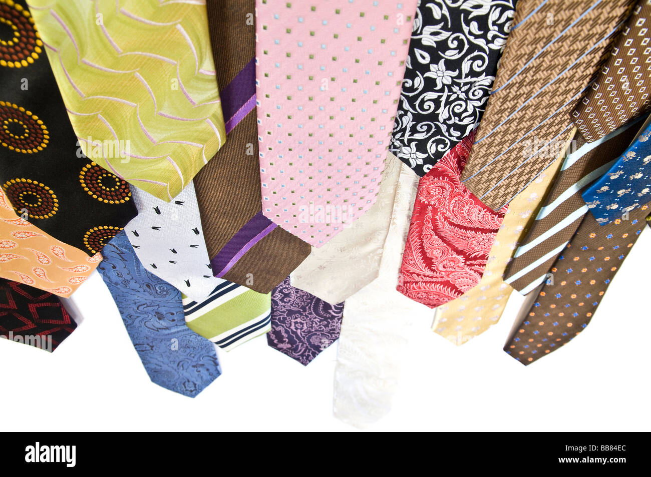 Ties with different designs, from above Stock Photo