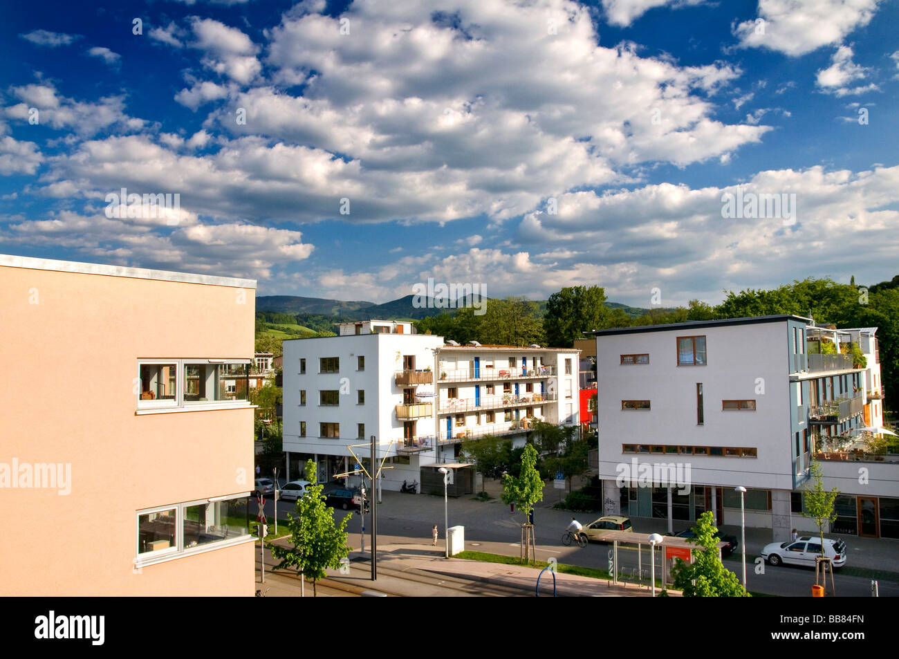 Low-energy houses and passive houses, Vauban district, Freiburg im Breisgau, Baden-Wuerttemberg, Germany Stock Photo