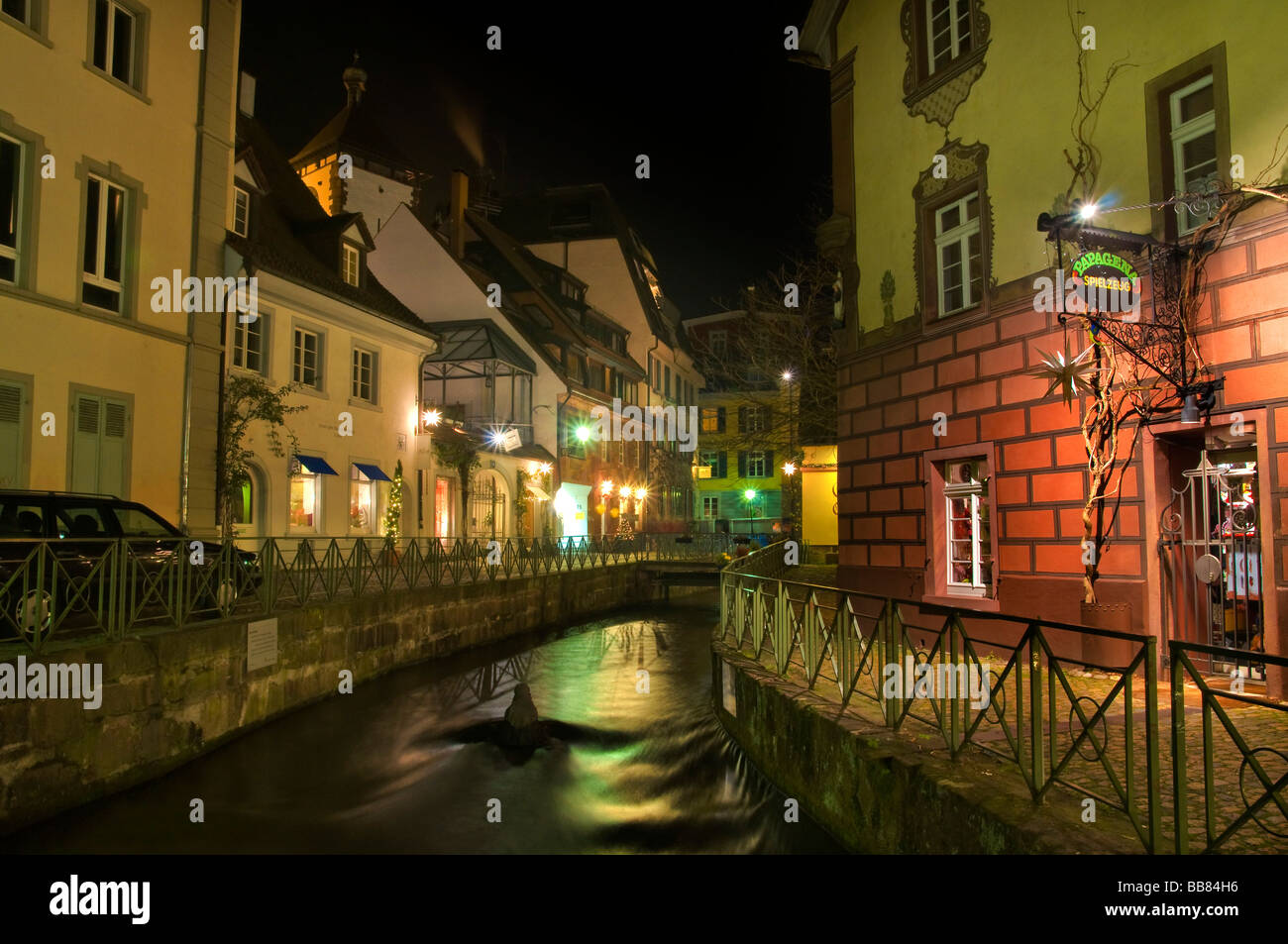 Old Town With Freiburg Baechle Canal At Night, Freiburg Im Breisgau ...