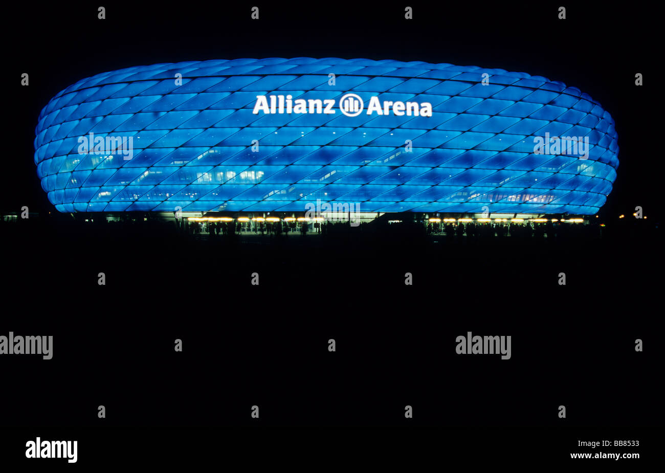 Allianz Arena in the colours of TSV 1860, Munich, Bavaria, Germany, Europe Stock Photo