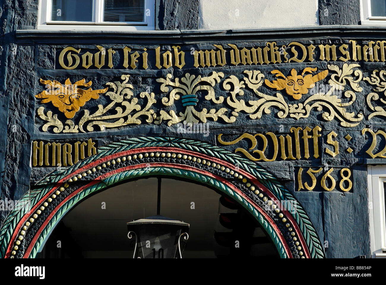 Half-timbered house, Weser Renaissance style, historic town centre ...