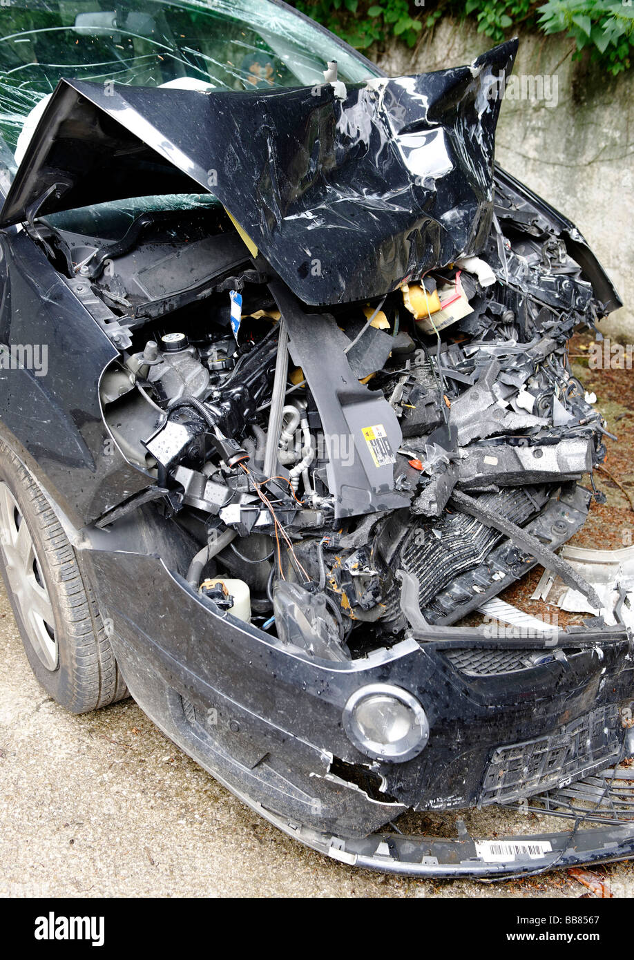 Car crash wreck, damaged car Stock Photo