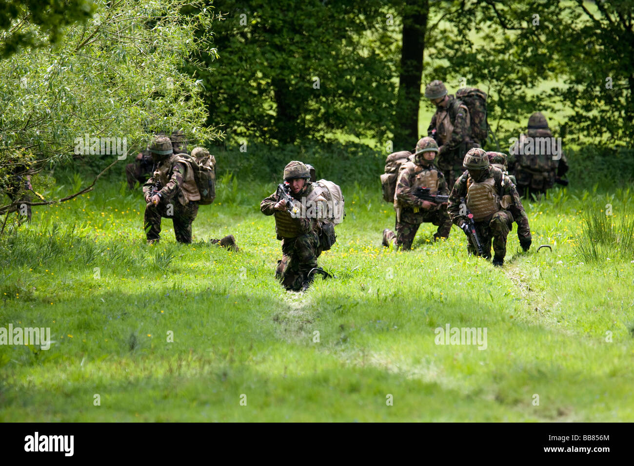 British soldiers from the 4th Battalion, The Rifles on execises at Bramley Training Area, Hampshire. Stock Photo