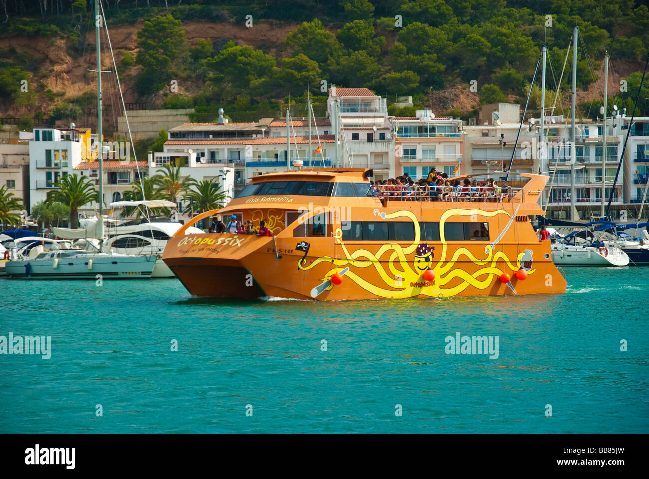 Glass bottom boat catamaran in the harbor of L Estartit Costa Brava  Catalonia Spain Stock Photo - Alamy