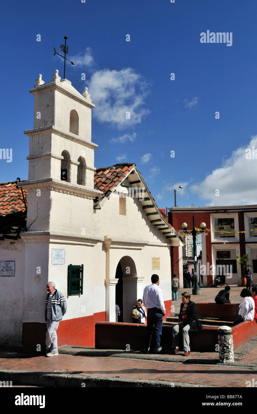 Ermita del Humilladero Chapel, Plaza del Chorro de Quevedo, Quevedo brook plaza, La Candelaria district, Bogotá, Colombia, Sout Stock Photo