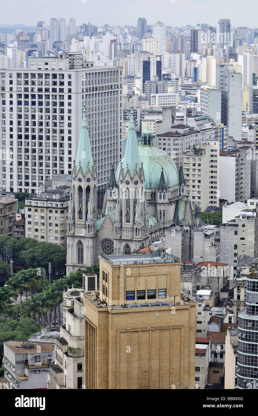 Aerial photo, view on the Cathedral da Sé, Sao Paulo, Brazil, South America Stock Photo