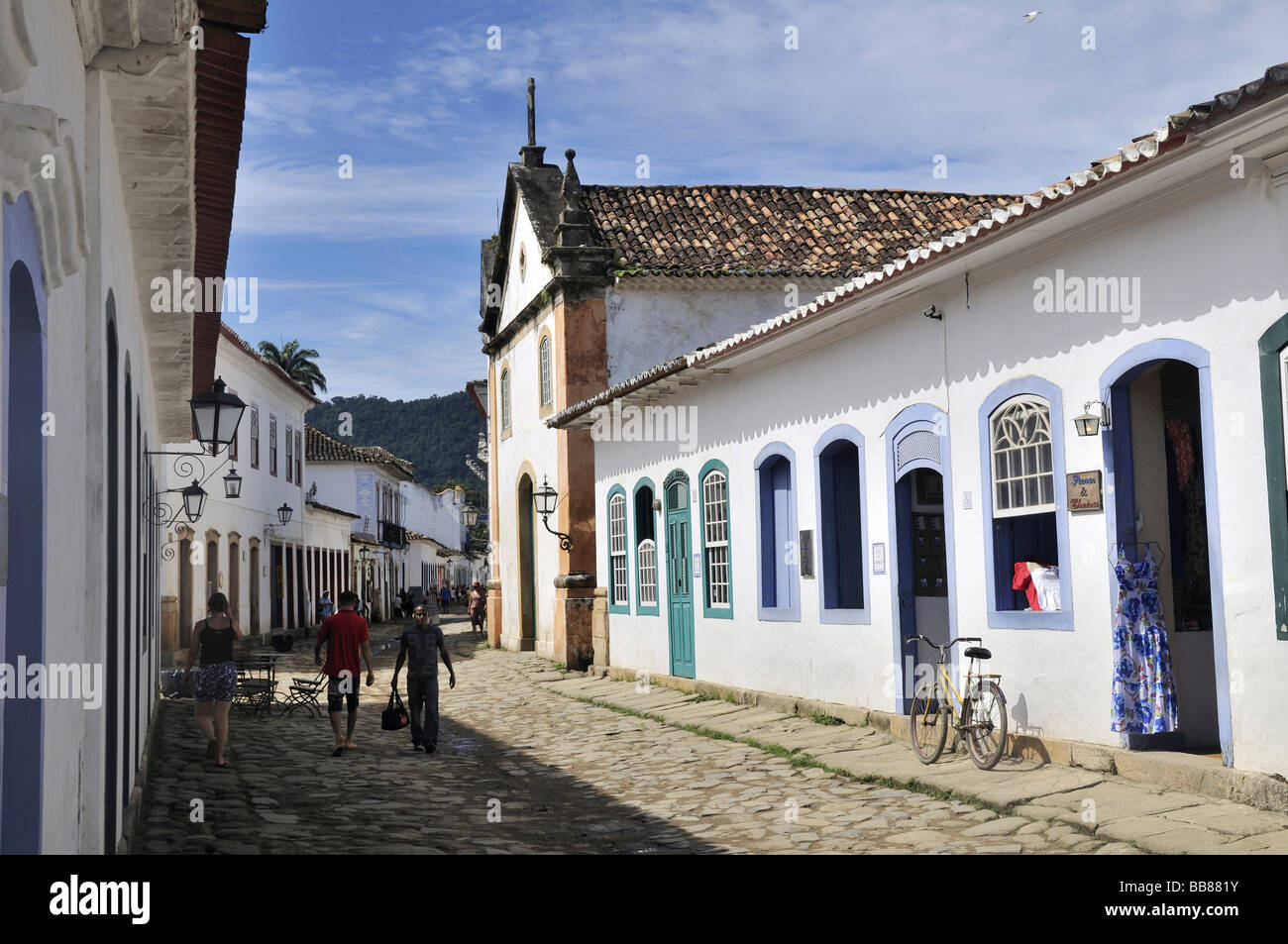 Street in the baroque historic city of Paraty, Parati, Rio de Janeiro, Brazil, South America Stock Photo