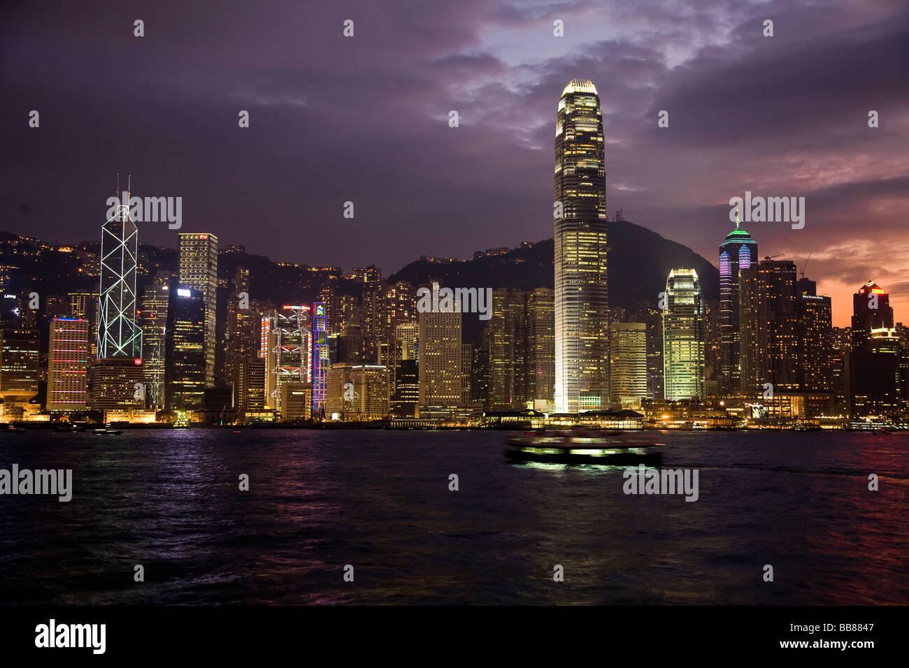 Skyline of Hongkong Island at night, Hongkong, China Stock Photo