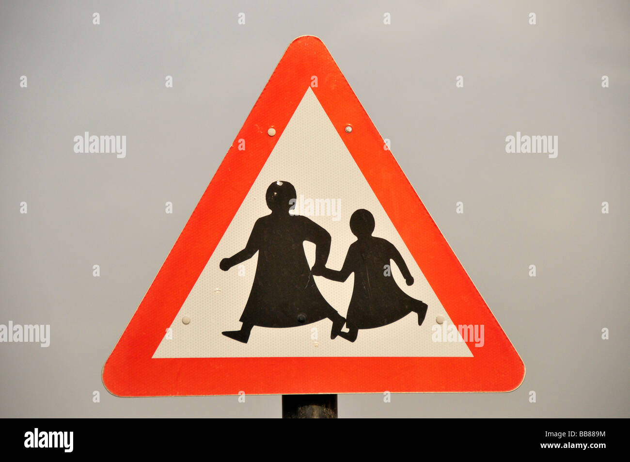 Traffic sign, Attention children, veiled, Al Ain, Abu Dhabi, United Arab Emirates, Arabia, Orient, Middle East Stock Photo