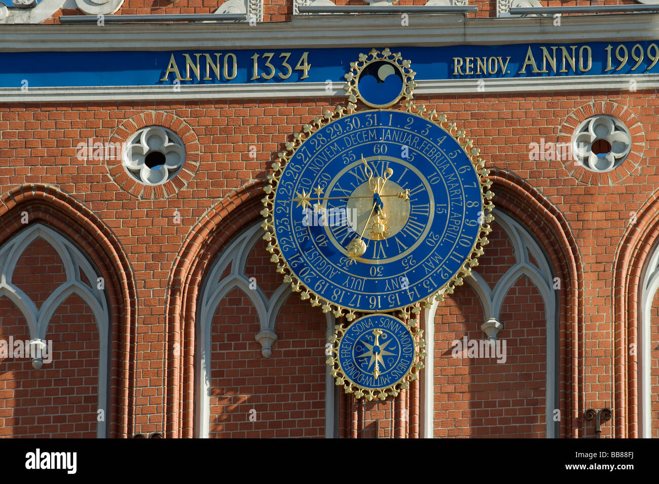 Clock on the House of the Blackheads, Riga, Latvia, Baltic States Stock