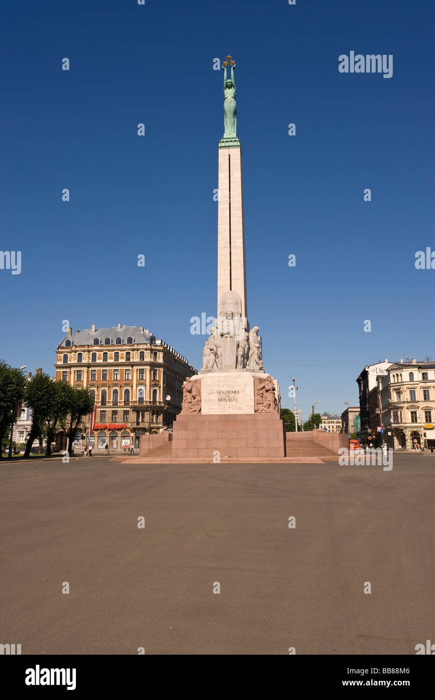 Freedom monument Brivibai, Riga, Latvia, Baltic States Stock Photo