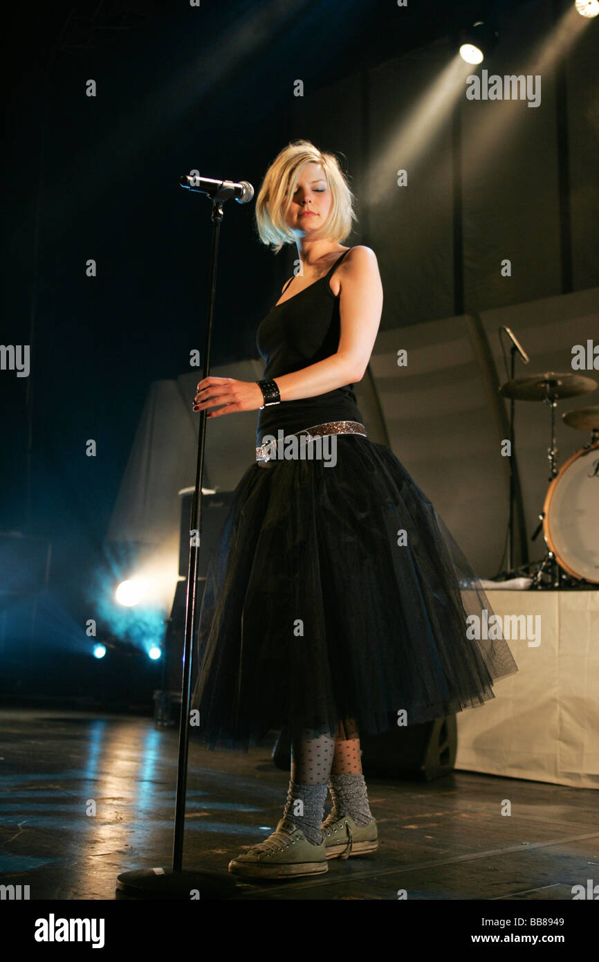 Eva Briegel, singer and frontwoman of the German rock and pop band Juli performing live at the Lucerne Hall of the KKL, Culture Stock Photo