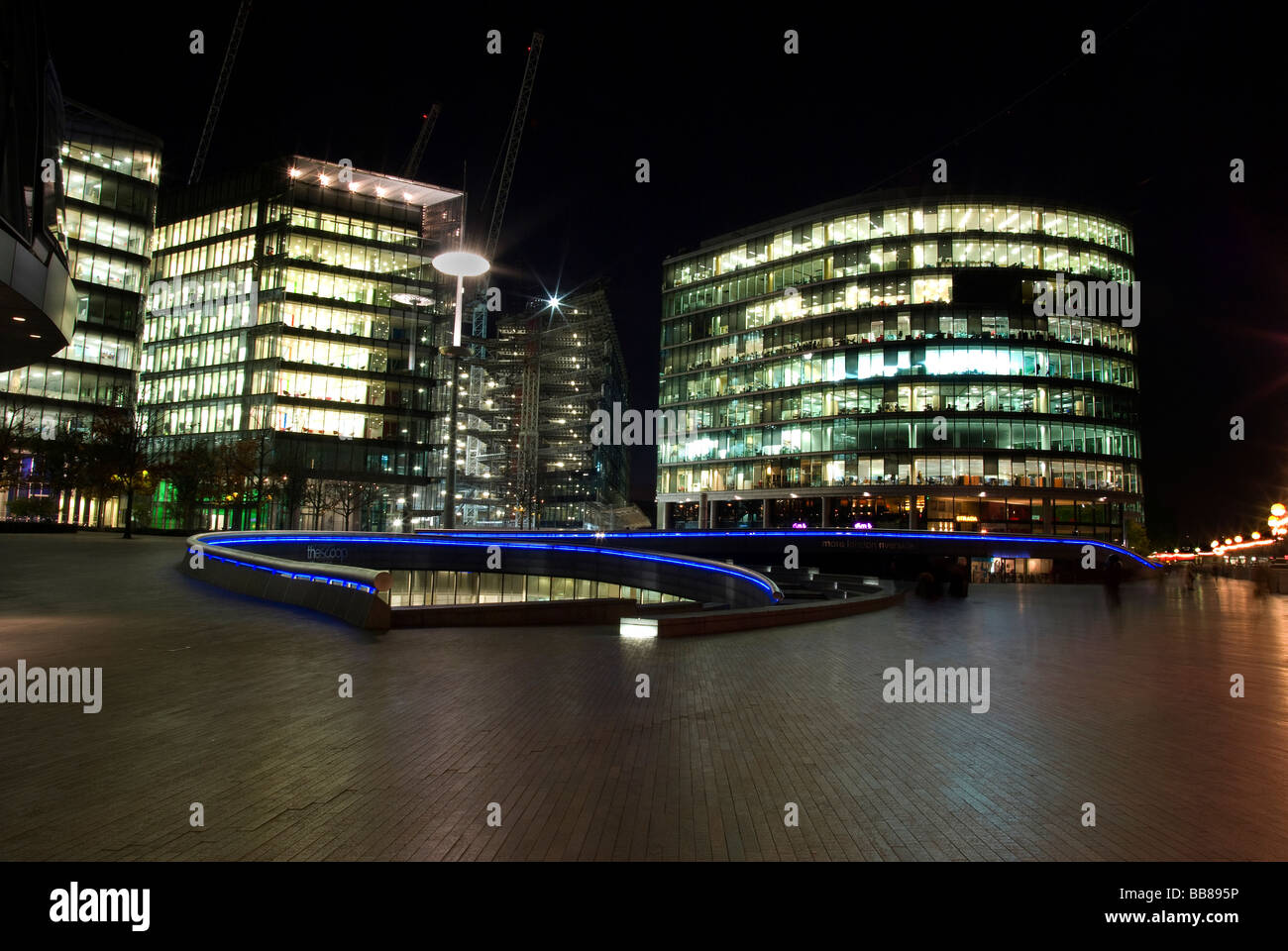 Nightshot, riverside new buildings, London, UK Stock Photo