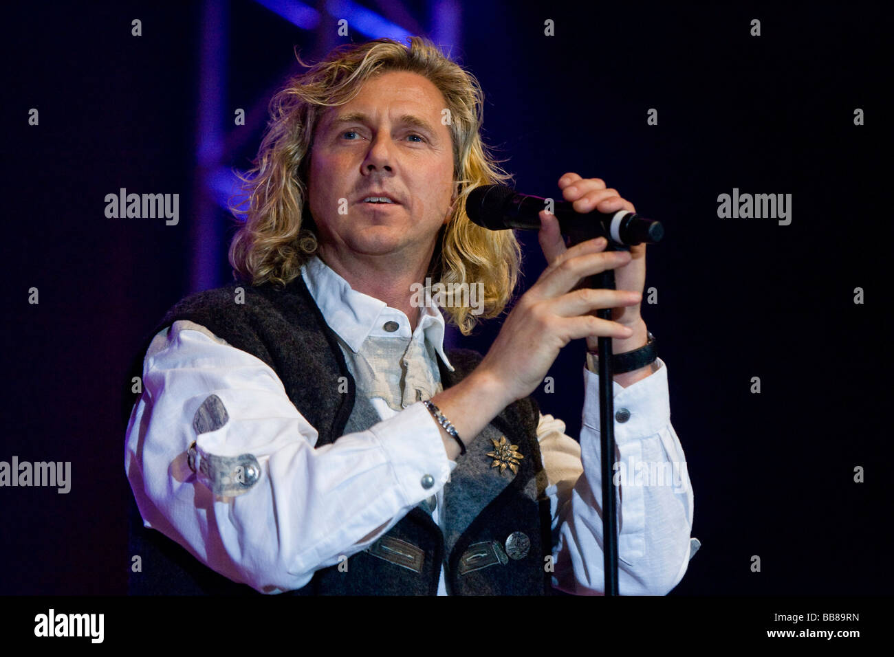 Swiss schlager singer Christian Duss performing live at the 9th Schlager Nacht at Festhalle Allmend concert hall, Lucerne, Swit Stock Photo