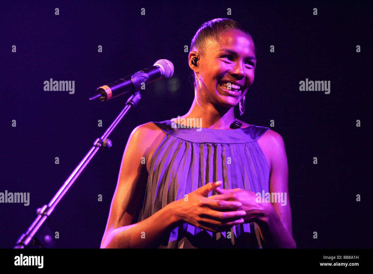 Ayo, a German-born soul singer performing live at the Blue Balls Festival at KKL Culture and Convention Center, Lucerne, Switze Stock Photo