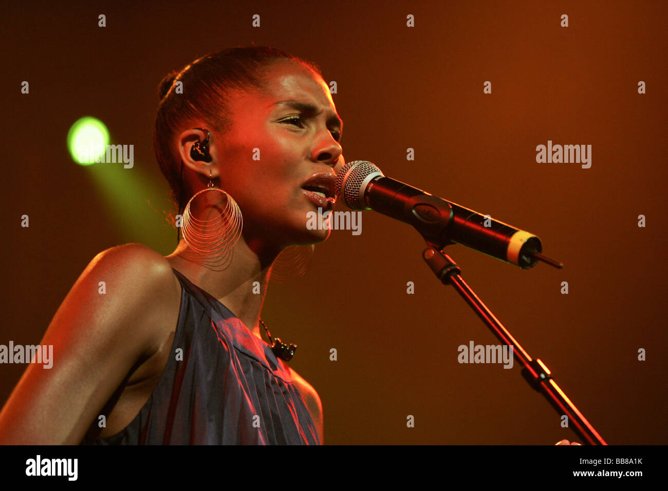 Ayo, a German-born soul singer performing live at the Blue Balls Festival at KKL Culture and Convention Center, Lucerne, Switze Stock Photo