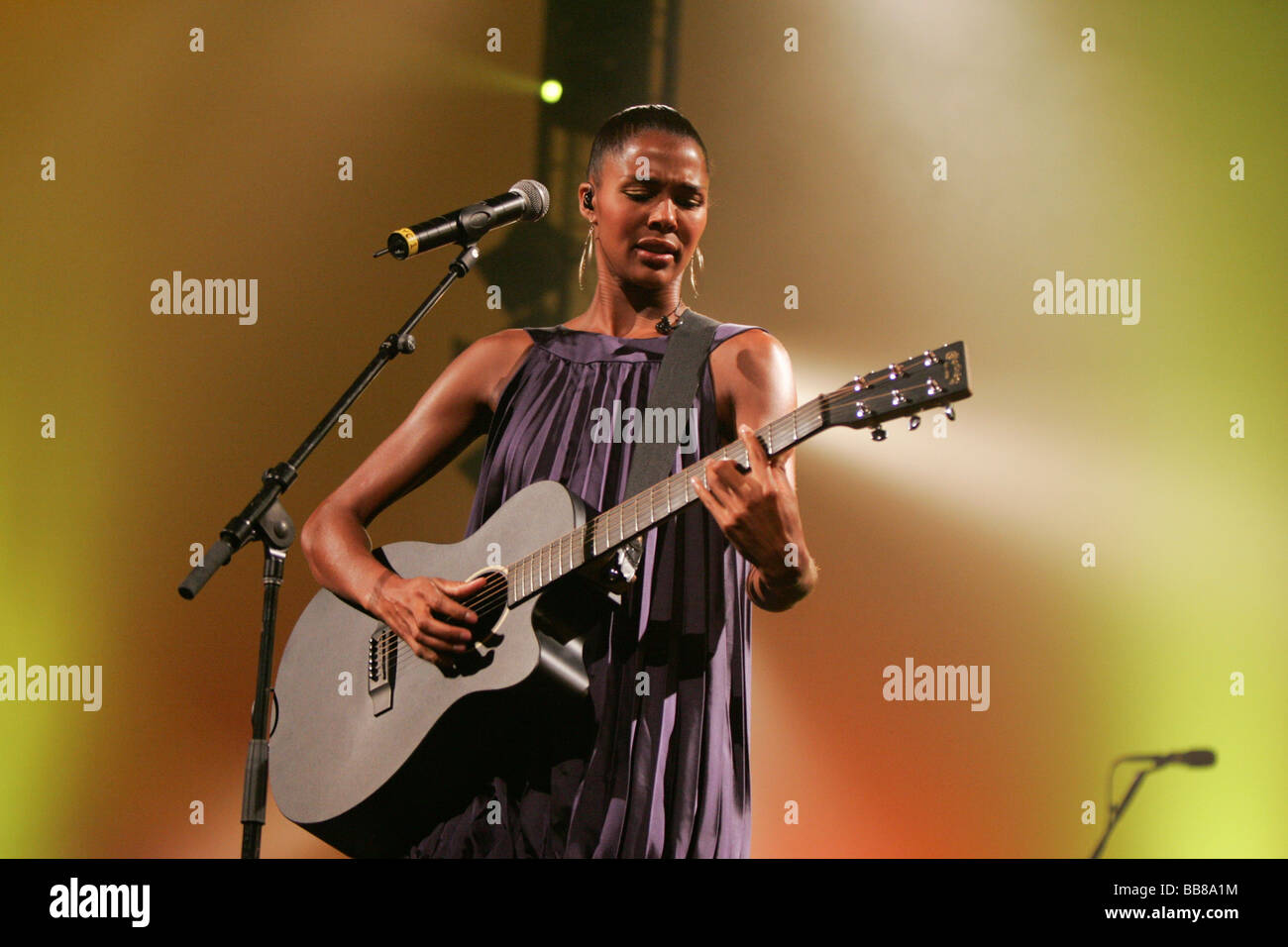 Ayo, a German-born soul singer performing live at the Blue Balls Festival at KKL Culture and Convention Center, Lucerne, Switze Stock Photo