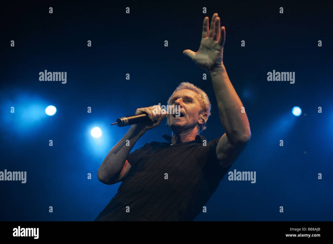 Klaus Eberhartinger, singer and frontman of the Austrian pop music band "Erste Allgemeine Verunsicherung", live in the Lucerne  Stock Photo