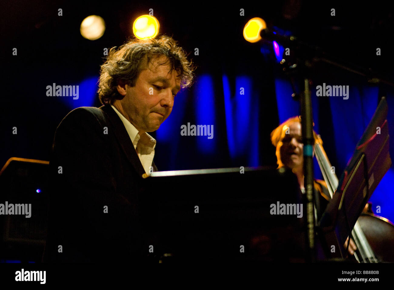 Willy Schnyder, pianist of the Swiss pop-jazz-blues band Chantemoiselle, performing live at Schueuer concert hall, Lucerne, Swi Stock Photo