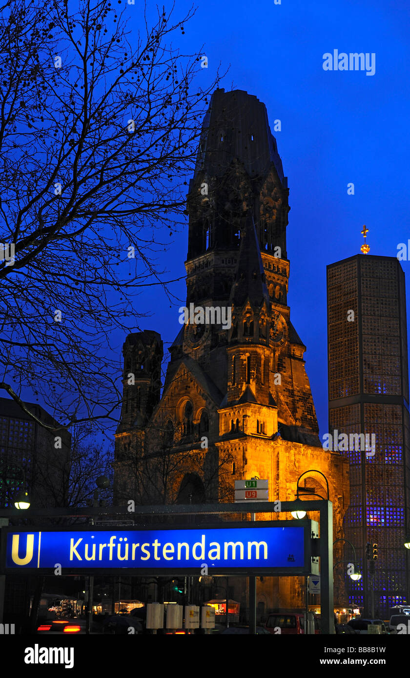 Kurfuerstendamm metro station, Kaiser Wilhelm Memorial Church, Berlin, Germany Stock Photo