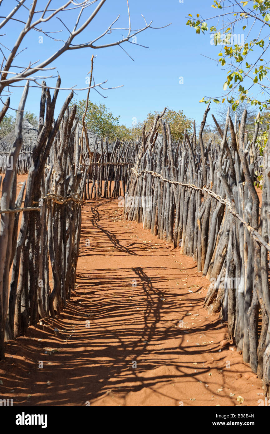 Staked fence near the buildings of the Ovambo people in an open air museum, Cultural Village, Tsumeb, Namibia, Africa Stock Photo