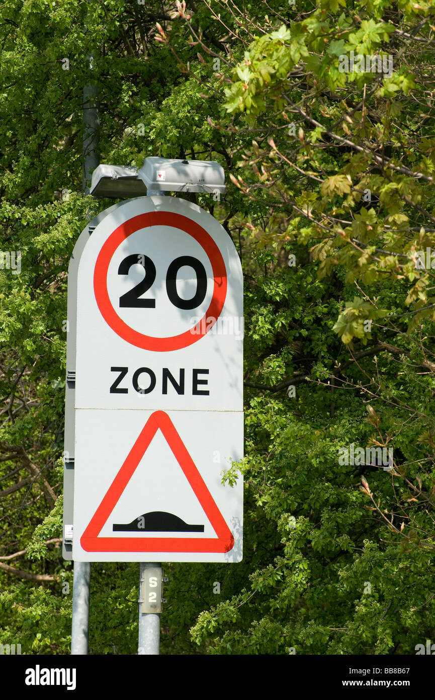 Road sign showing that traffic is entering a 20 mph zone in a town in ...