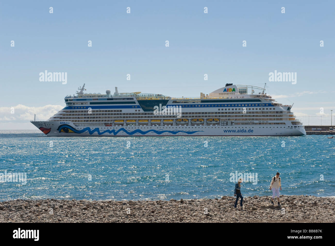 Cruise ship in the port of Funchal, Madeira, Portugal Stock Photo