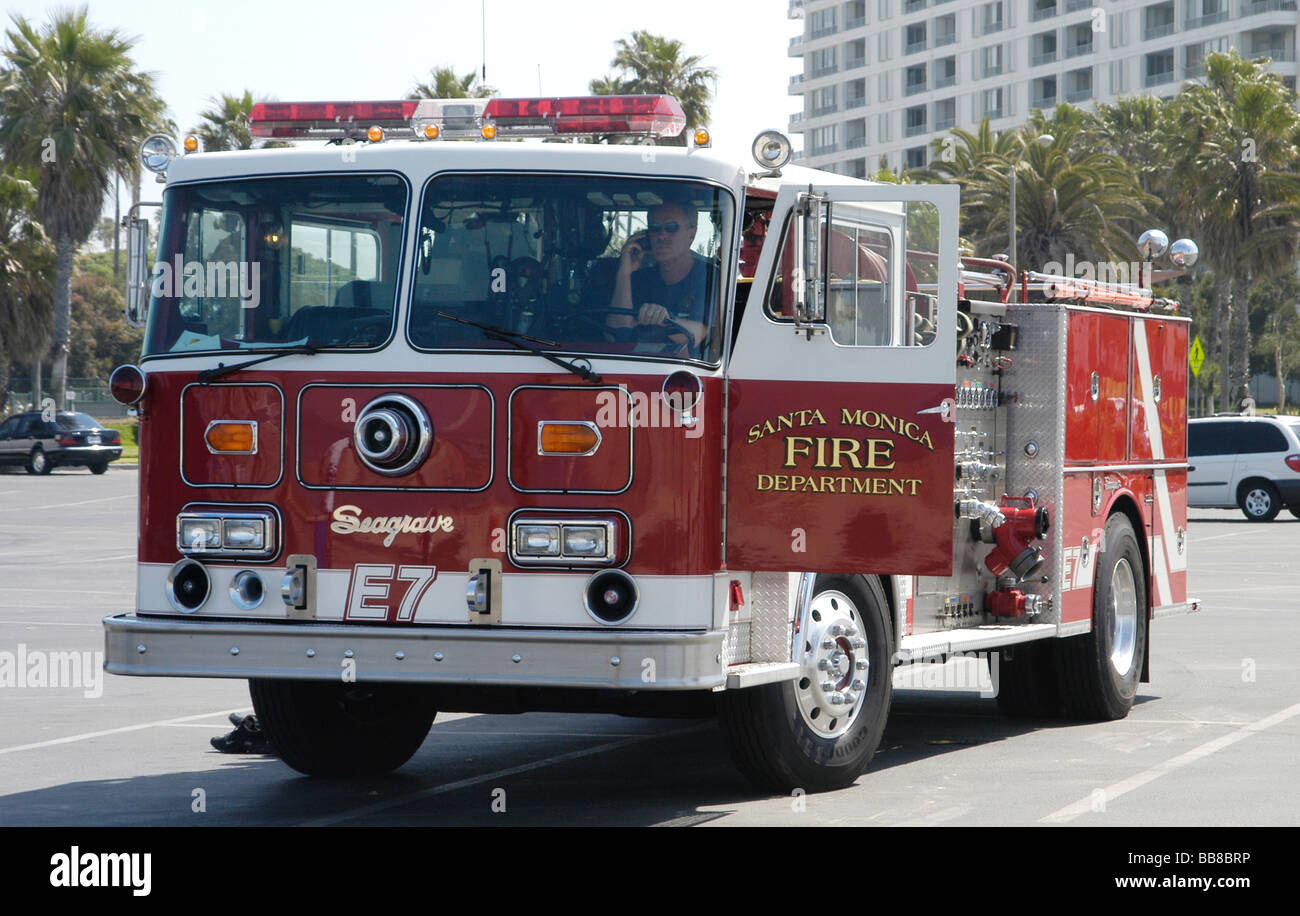 Fire-fighting vehicle of the Santa Monica Fire Department, Los Angeles, USA Stock Photo