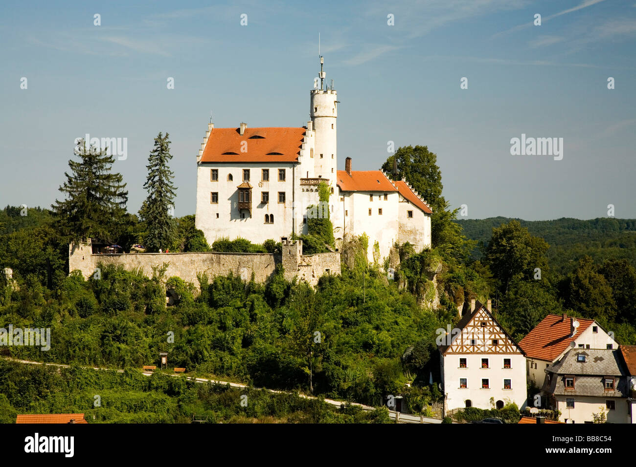 Castle above Goessweinstein, Franconian Switzerland, Upper Franconia, Bavaria, Germany, Europe Stock Photo