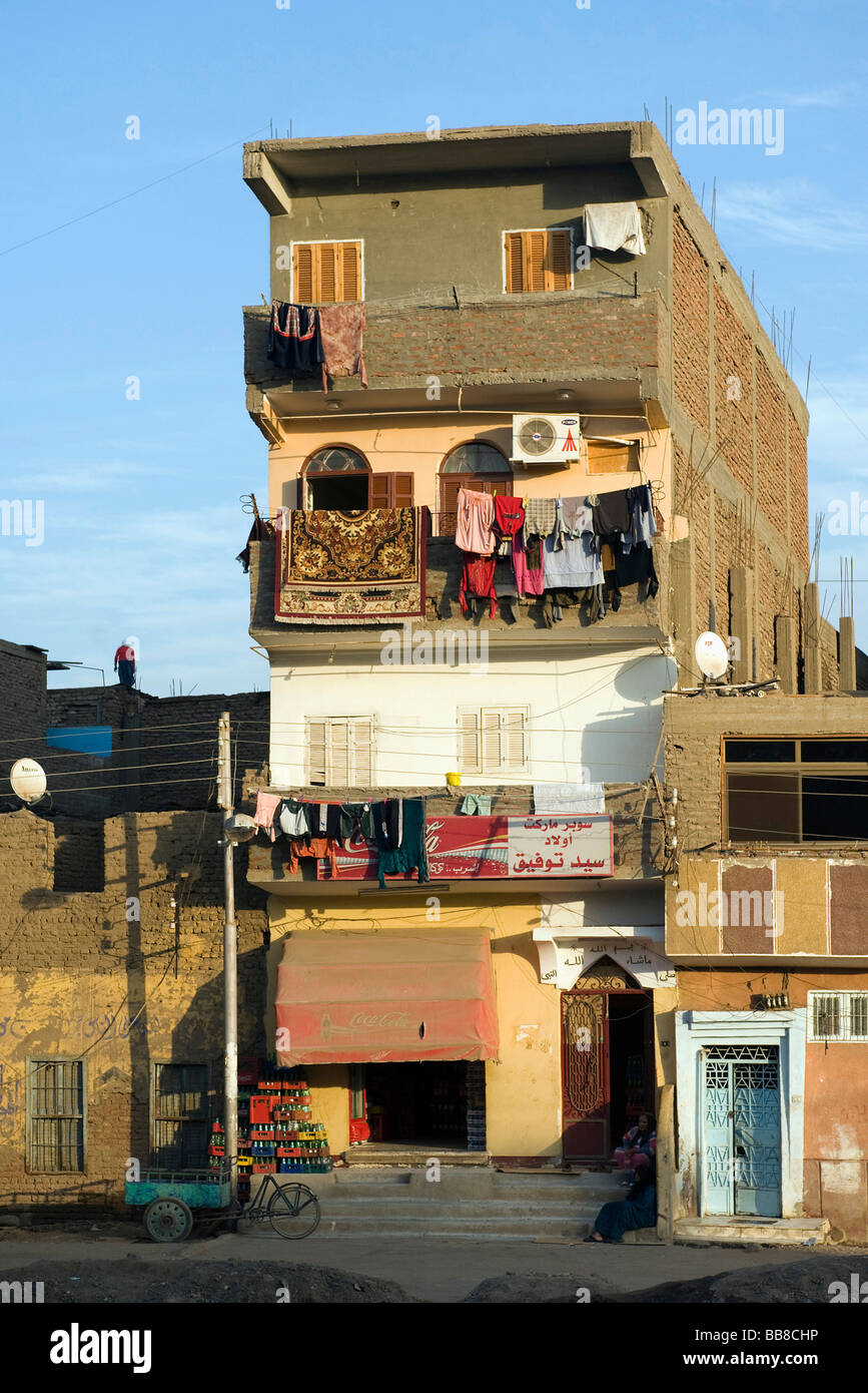 Row of traditional brick style houses, Luxor, Egypt, Africa Stock Photo