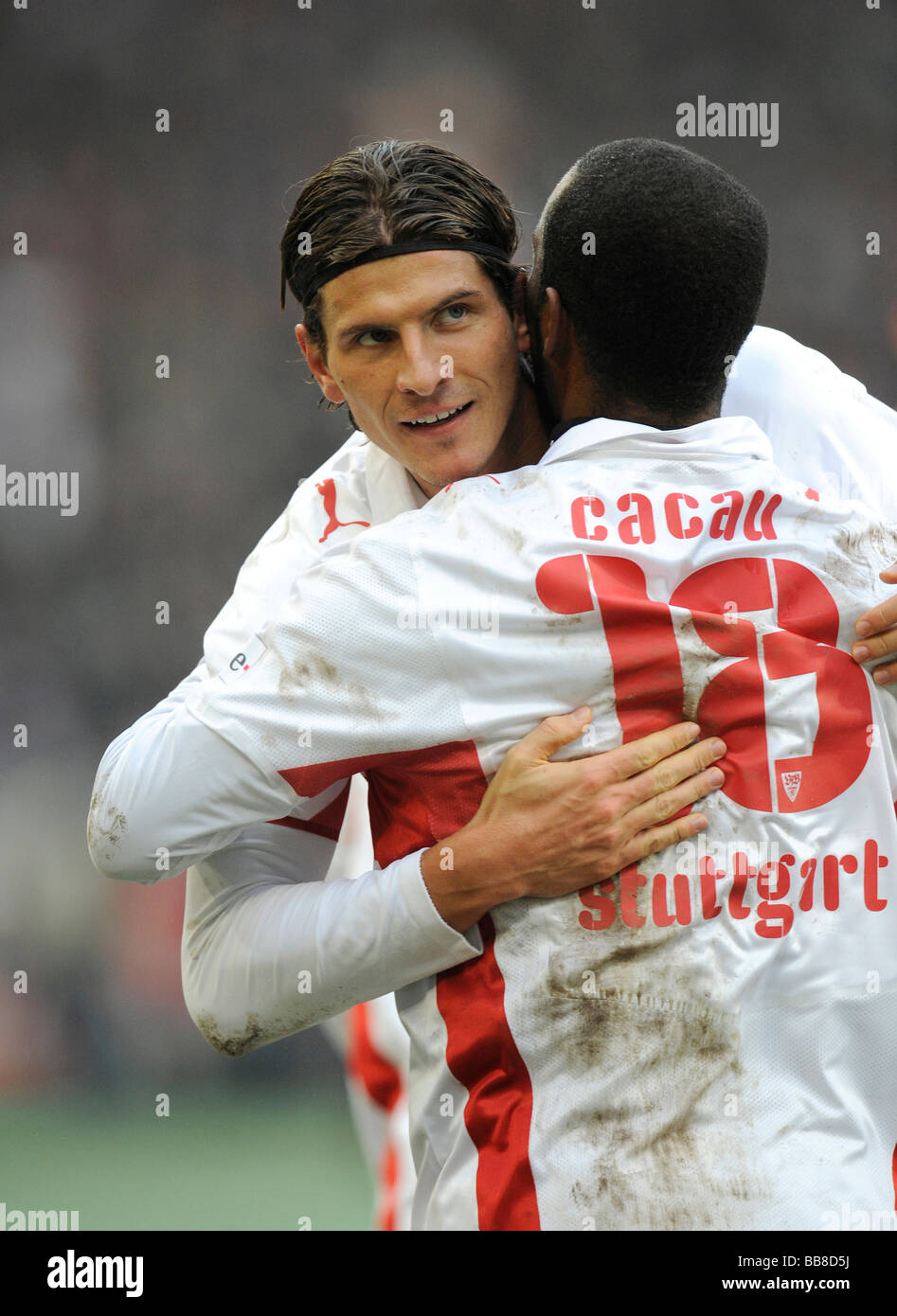 Mario Gomez, left, and Cacau, right, from VfB Stuttgart, celebration after scoring a goal Stock Photo