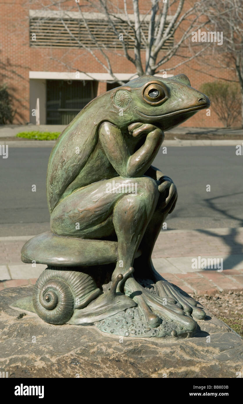 Sculpture 'Thinking Frog' by artist Ralph Trethewey, Public Art on Main Street, Walla Walla, Washington Stock Photo