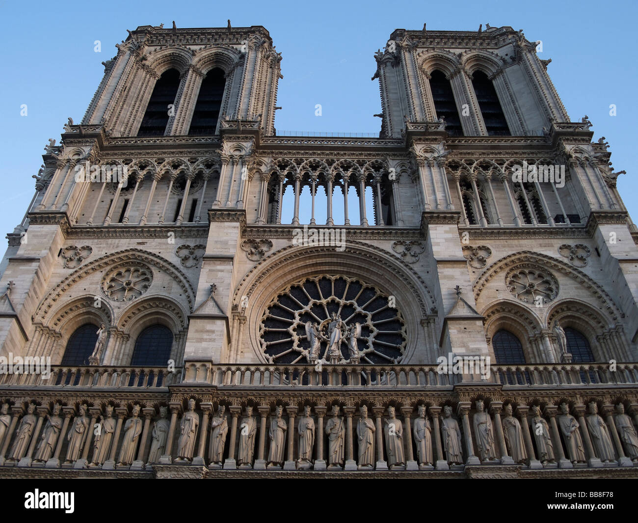 Gothic front of the Notre Dame de Paris cathedral, Paris, France, Europe Stock Photo