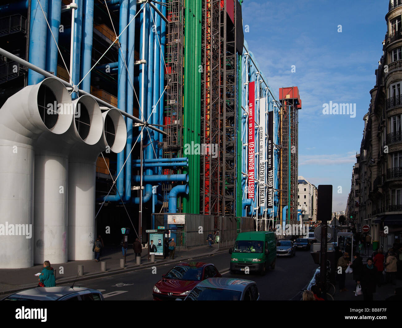 Rue Beaubourg with the front of the cultural center Centre Pompidou, Paris, France, Europe Stock Photo