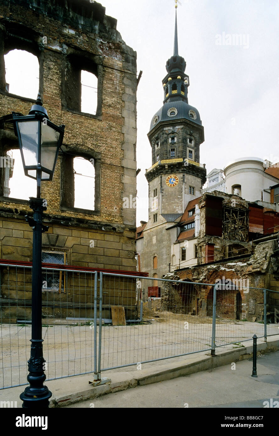 East wing of Dresden Castle, ruin, condition in the year 2000, Hausmannsturm, Neumarkt Square, Dresden, Saxony, Germany, Europe Stock Photo