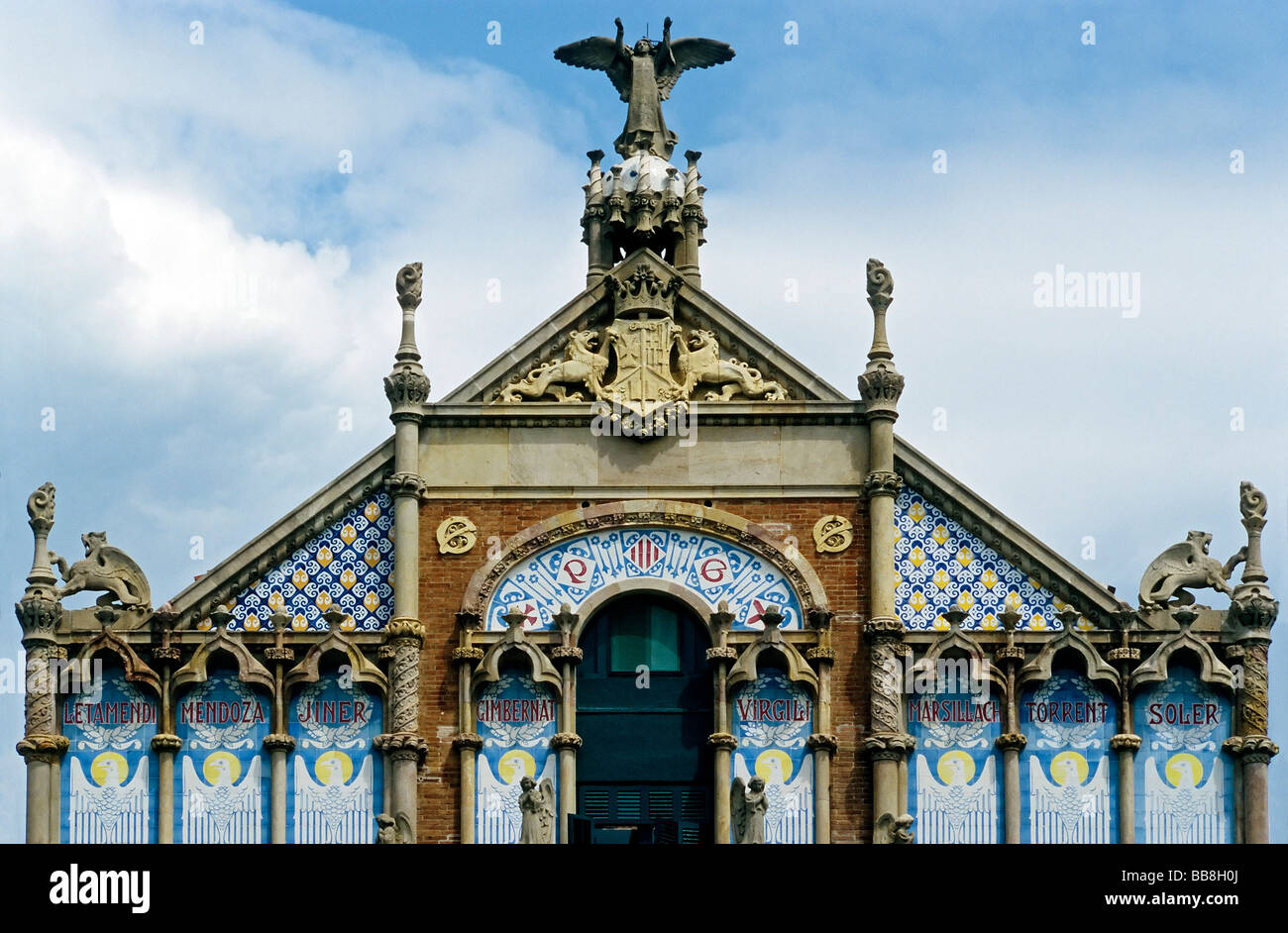 Frontage in Catalan Art Nouveau, opulently decorated, Hospital de la Santa Creu i de Sant Pau, von Lluis Domènech i Montaner, E Stock Photo