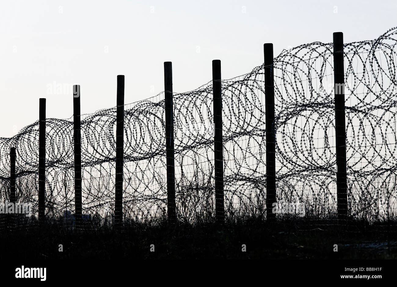 Fence, secured with NATO wire, barbed wire Stock Photo