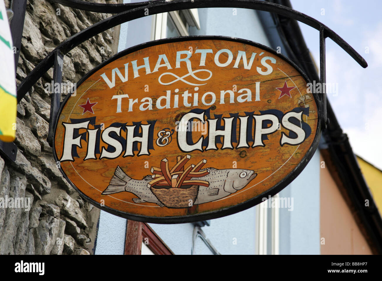 Fish and chips sign, Kenmare, Kerry, Ireland Stock Photo