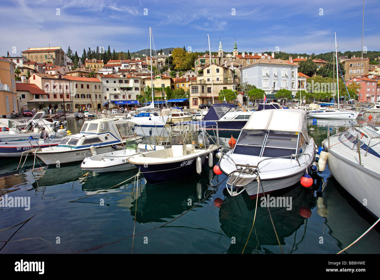 Volosko harbor with boats, Opatija, Istria, Croatia Stock Photo