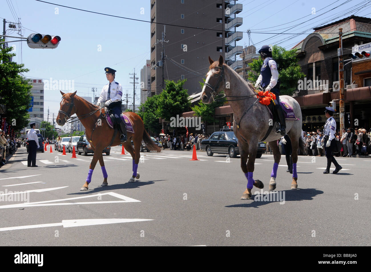 Japanese mounted police on duty, Iwakura, Kyoto, Japan, Asia Stock Photo