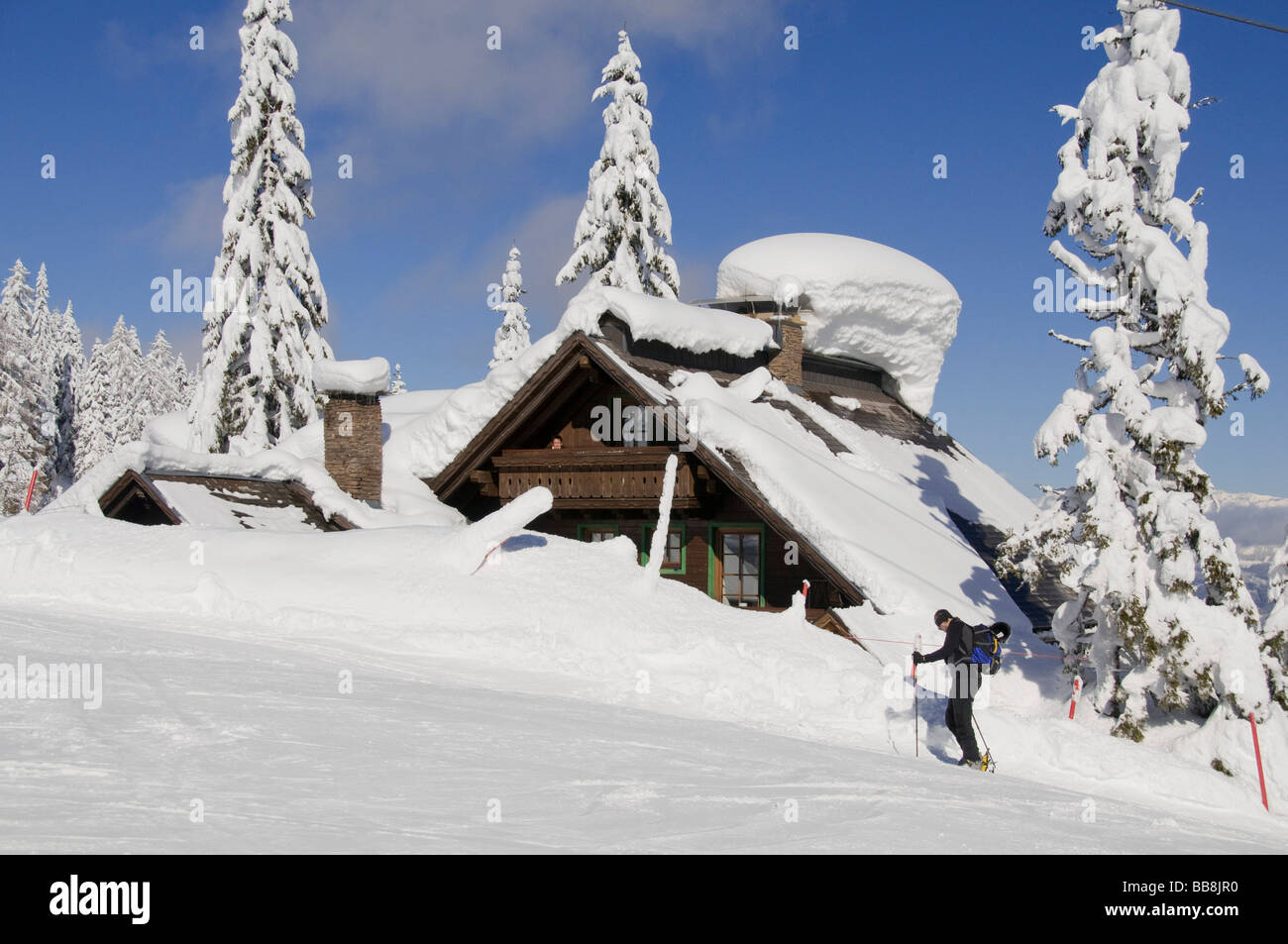 Alpine Hut In Winter Nassfeld Carinthia Austria Europe Stock