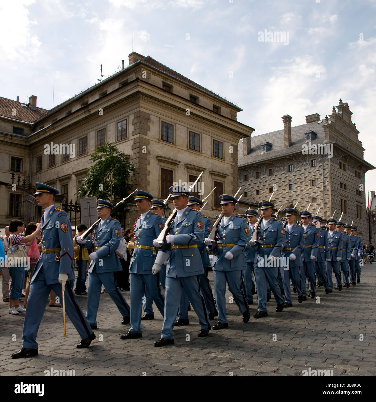 A military parade up at Prague Castle, Czech Republic. Stock Photo