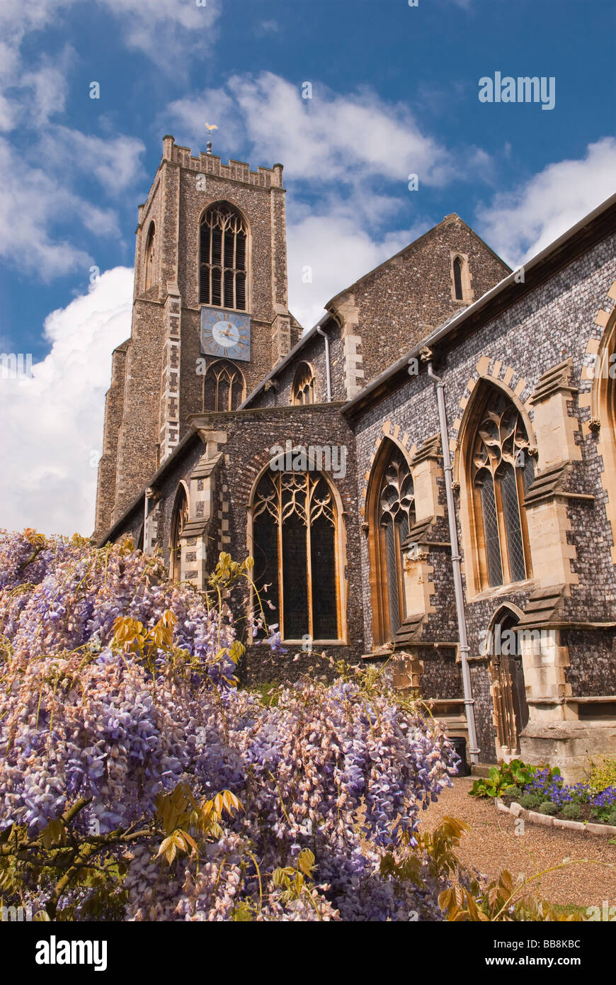A church and clock tower in Norwich,Norfolk,Uk Stock Photo