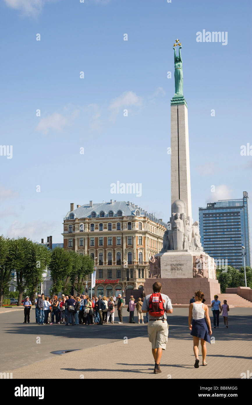 Freedom Monument, Statue of Liberty, Brivibas piemineklis, Riga, Latvia, Baltic region Stock Photo