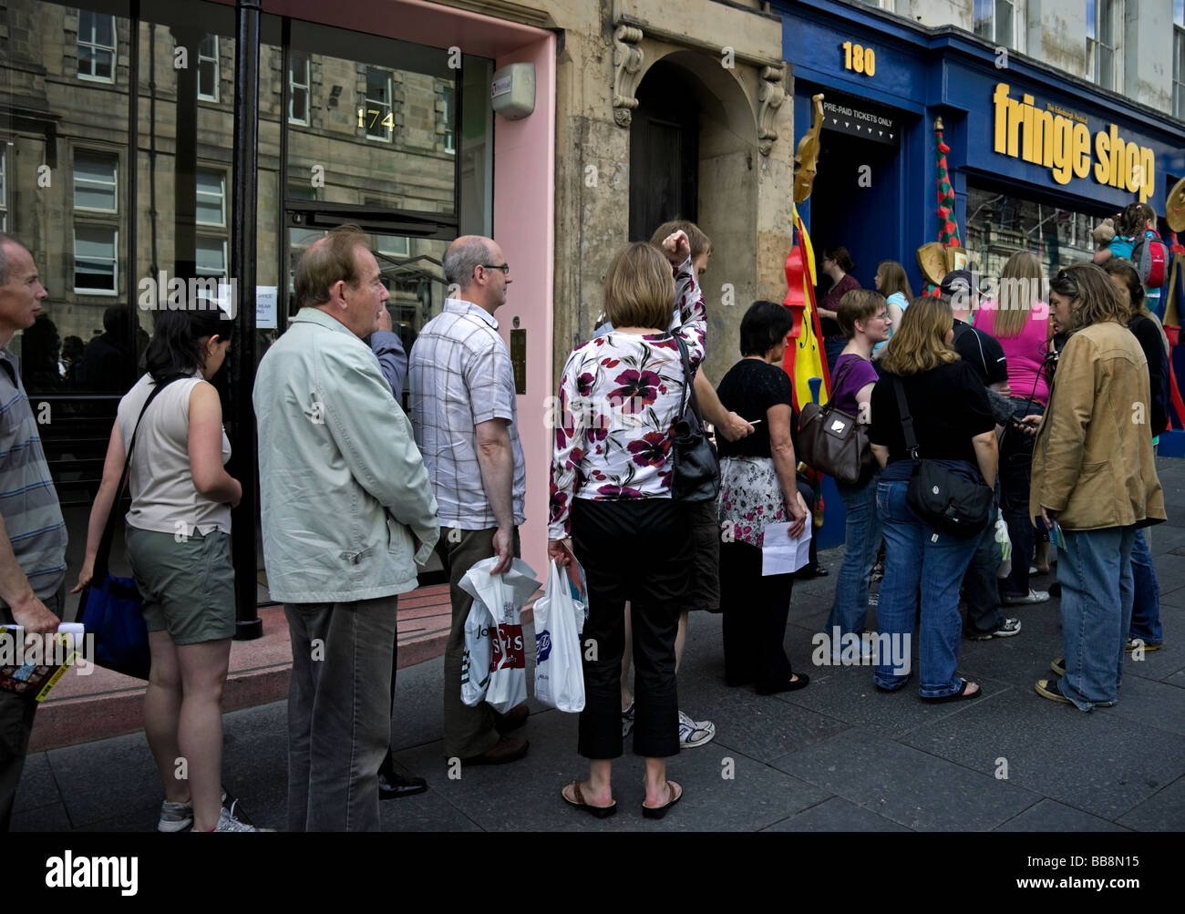 Queue for tickets outside Edinburgh Fringe Festival box office Scotland UK Europe Stock Photo