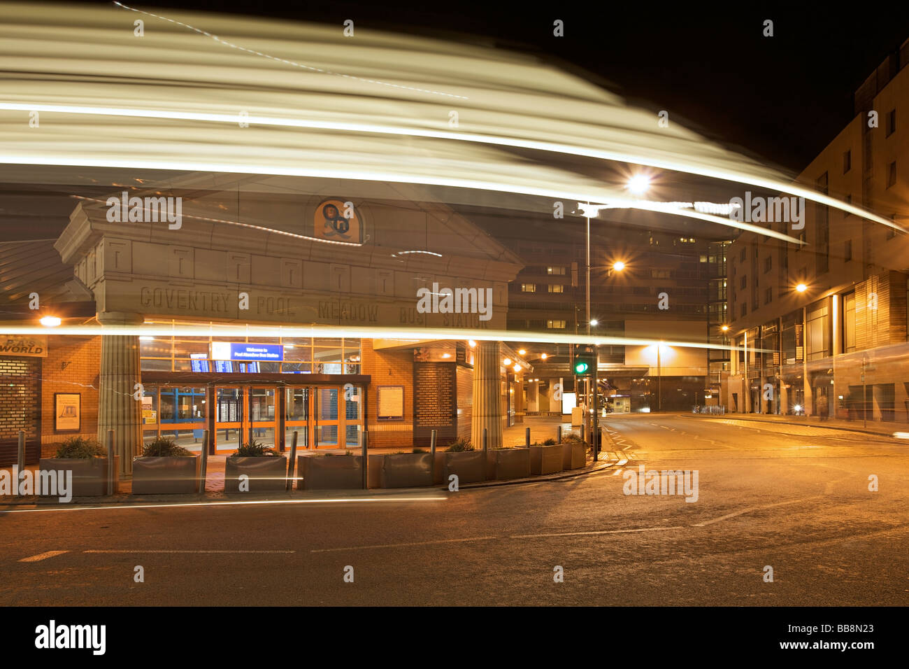 Pool Meadow Bus Station at night, Coventry, West Midlands of England