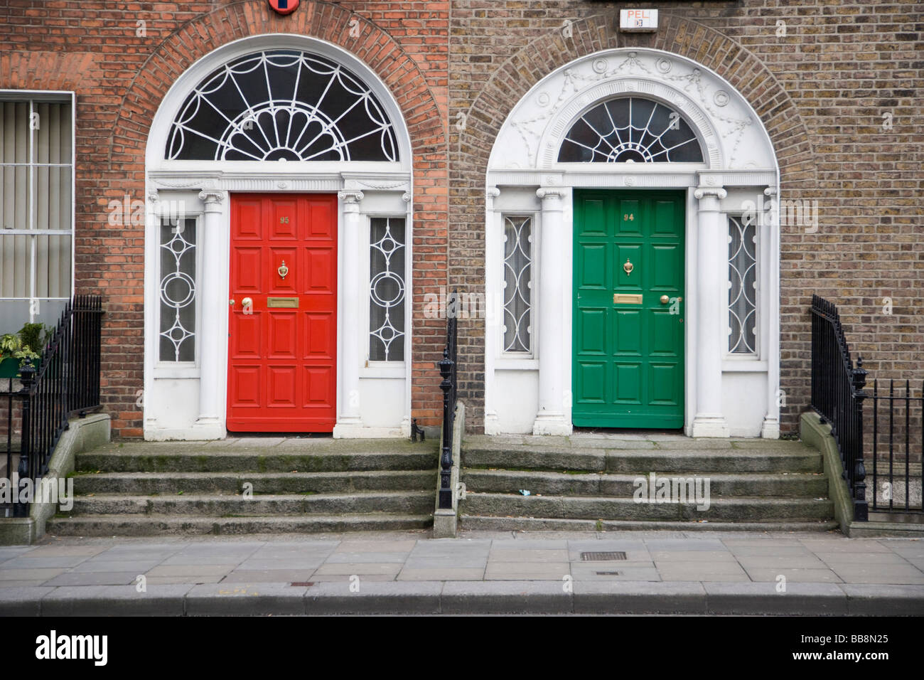 Door entrances of two Georgian houses at Lower Leeson Street, Dublin, Ireland Stock Photo