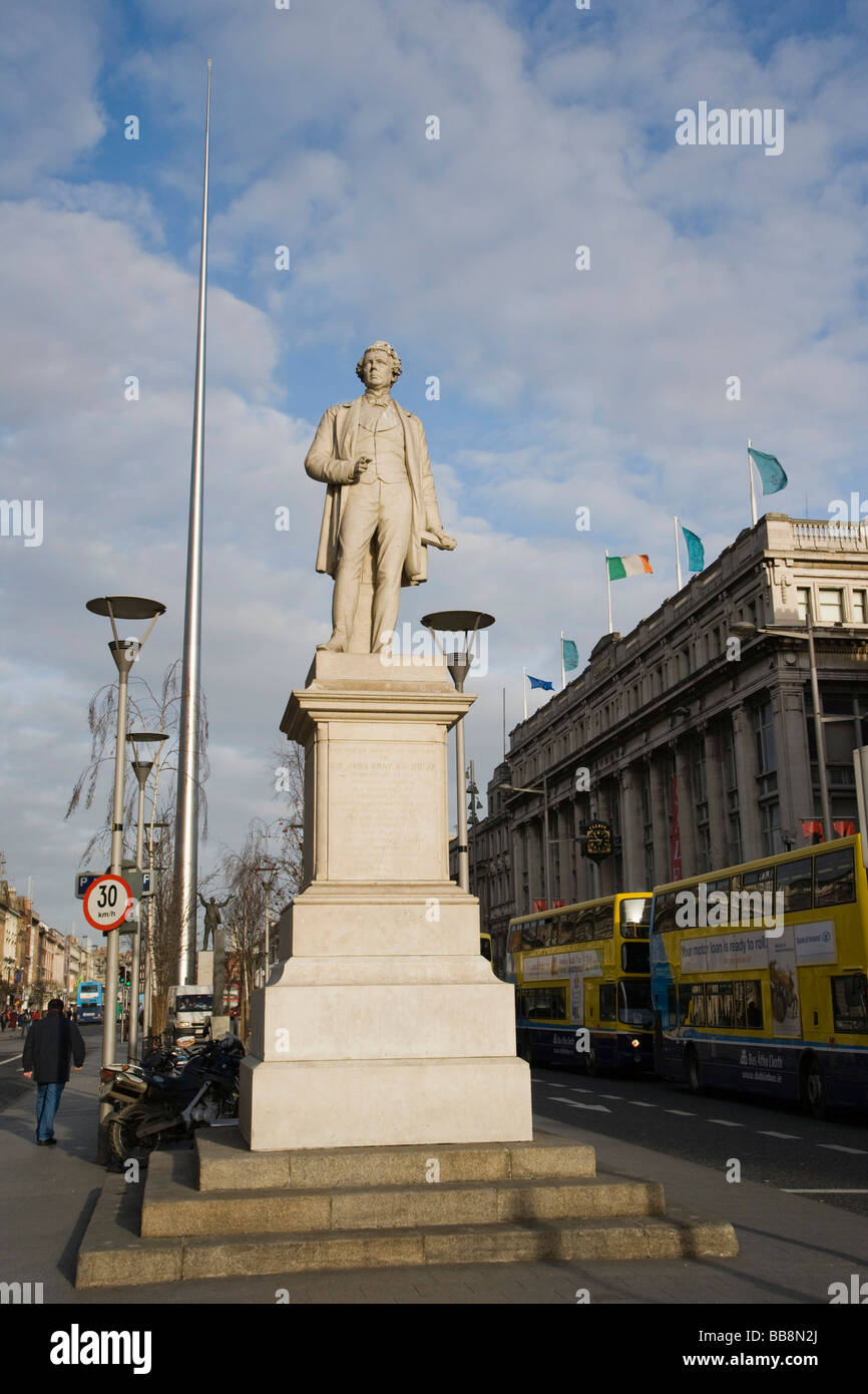 Statue of Sir John Gray and the Spire of Dublin, Monument of Light, O'Connell Street, Dublin, Ireland Stock Photo